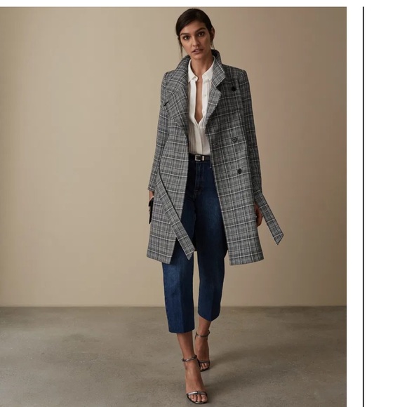 Reiss Jackets & Blazers - REISS Hardie Checked Coat, knee high, Uk size 4 (US size 0) black and white